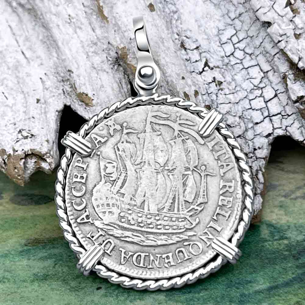 Dutch East India Company 1793 Silver 6 Stuiver Ship Shilling &quot;I Struggle and Survive&quot; Sterling Silver Pendant