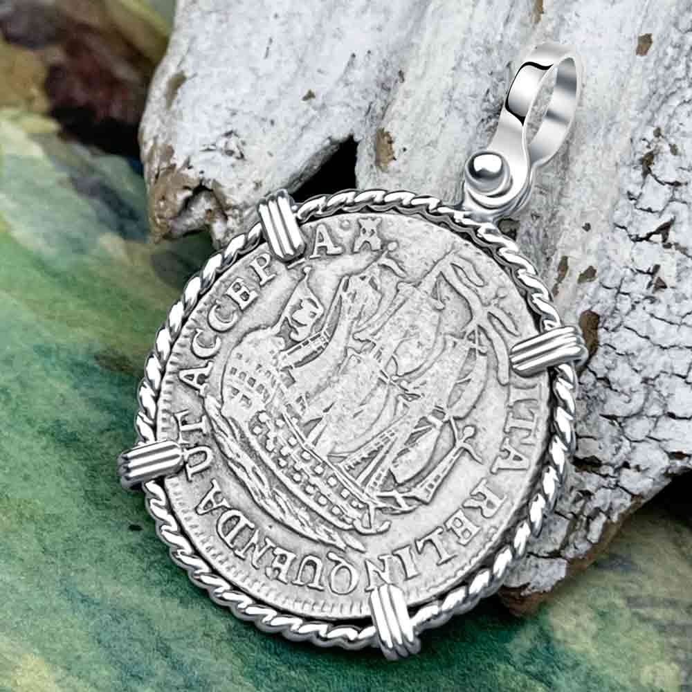 Dutch East India Company 1793 Silver 6 Stuiver Ship Shilling &quot;I Struggle and Survive&quot; Sterling Silver Pendant