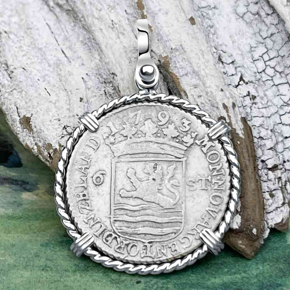 Dutch East India Company 1793 Silver 6 Stuiver Ship Shilling &quot;I Struggle and Survive&quot; Sterling Silver Pendant