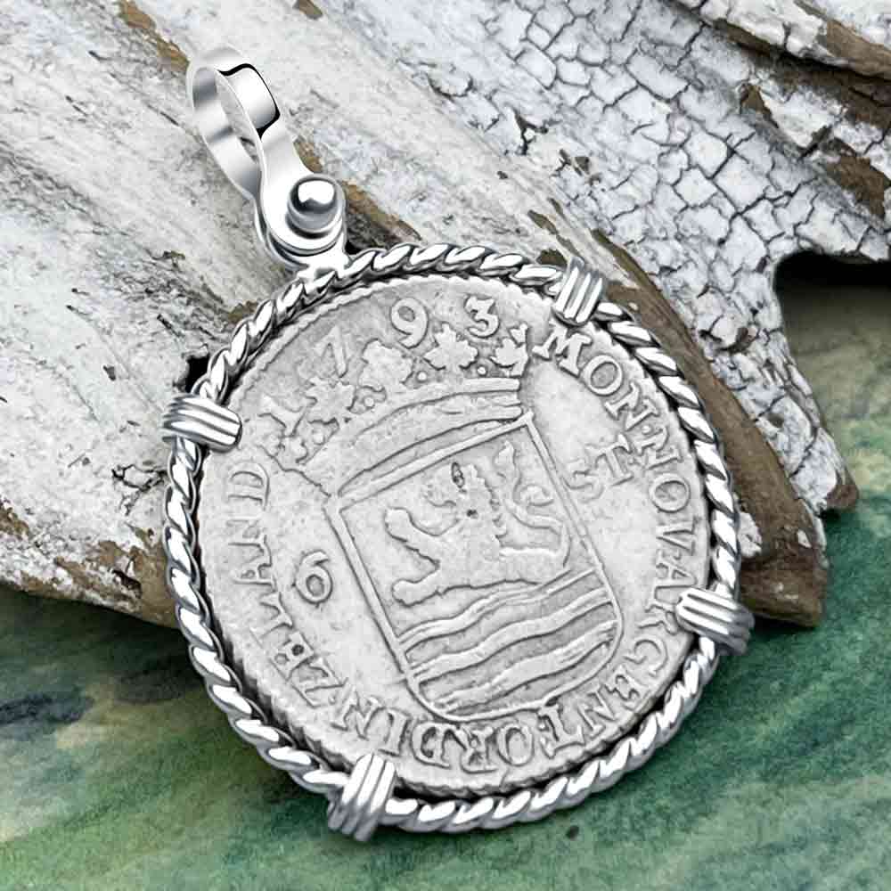 Dutch East India Company 1793 Silver 6 Stuiver Ship Shilling &quot;I Struggle and Survive&quot; Sterling Silver Pendant