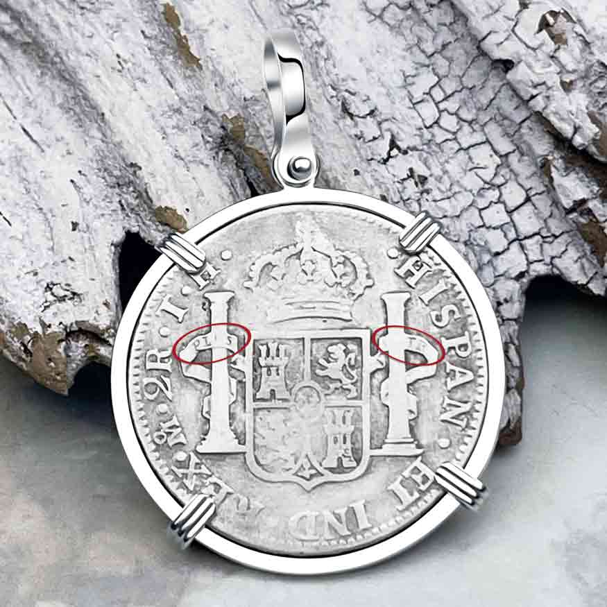 Silver 2 Reale Spanish Portrait Dollar Dated 1807 - Legendary Pirate Era &quot;Piece of 8&quot; Sterling Silver Pendant