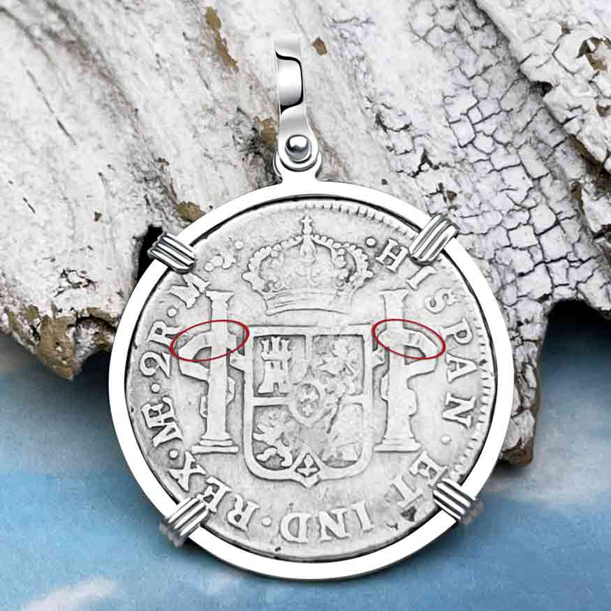 Silver 2 Reale Spanish Portrait Dollar Dated 1777 - Legendary Pirate Era &quot;Piece of 8&quot; Sterling Silver Pendant