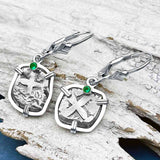 Rimac River "Good Luck" Spanish 1/2 Reale "Piece of Eight" Sterling Silver with Emerald Earrings
