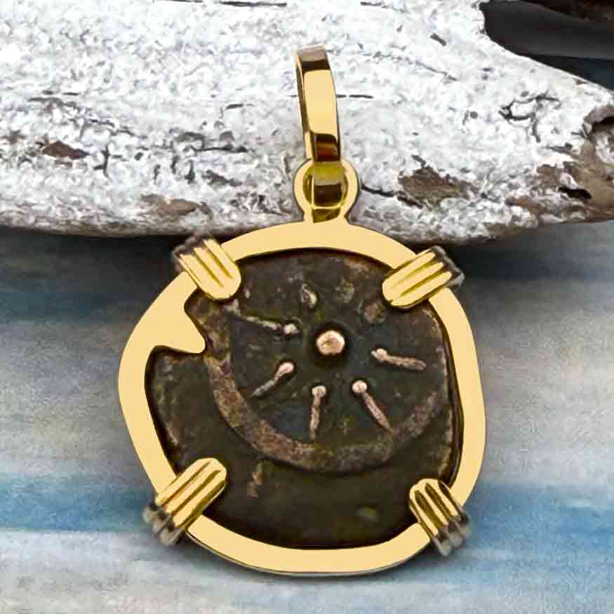 Top Grade Biblical Widow&#39;s Mite in 14K Gold Pendant