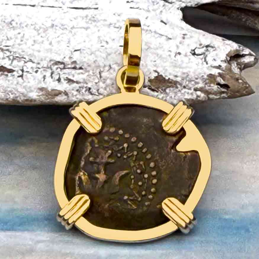 Top Grade Biblical Widow&#39;s Mite in 14K Gold Pendant