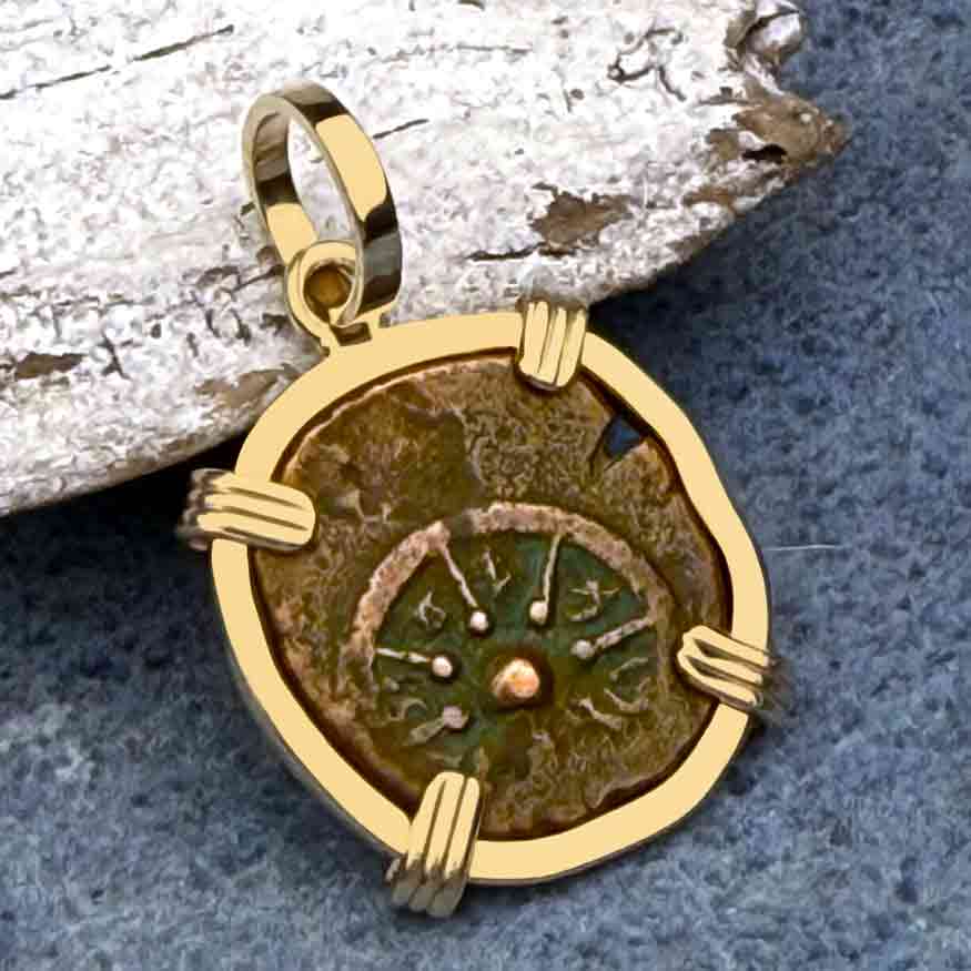 Top Grade Biblical Widow&#39;s Mite in 14K Gold Pendant