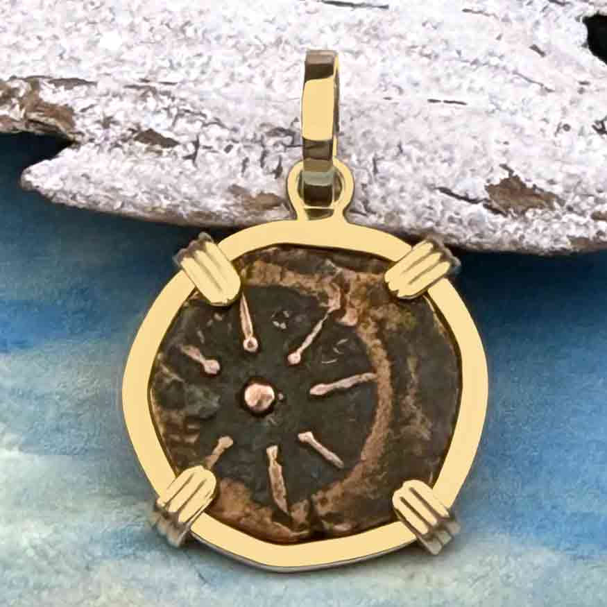 Top Grade Biblical Widow&#39;s Mite in 14K Gold Pendant