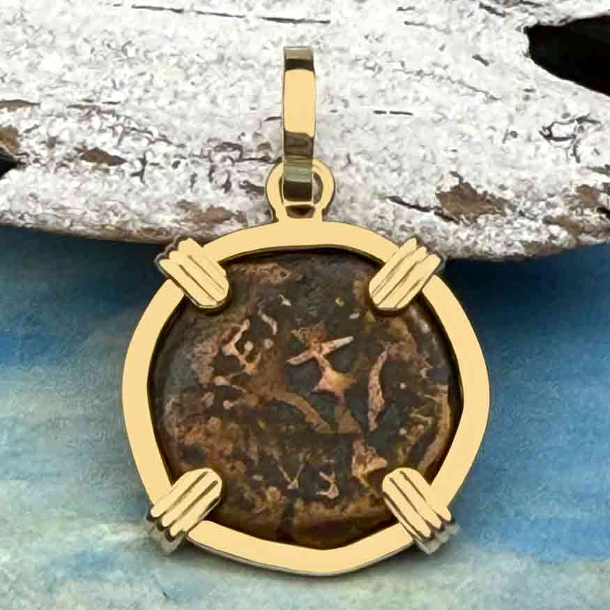 Top Grade Biblical Widow&#39;s Mite in 14K Gold Pendant