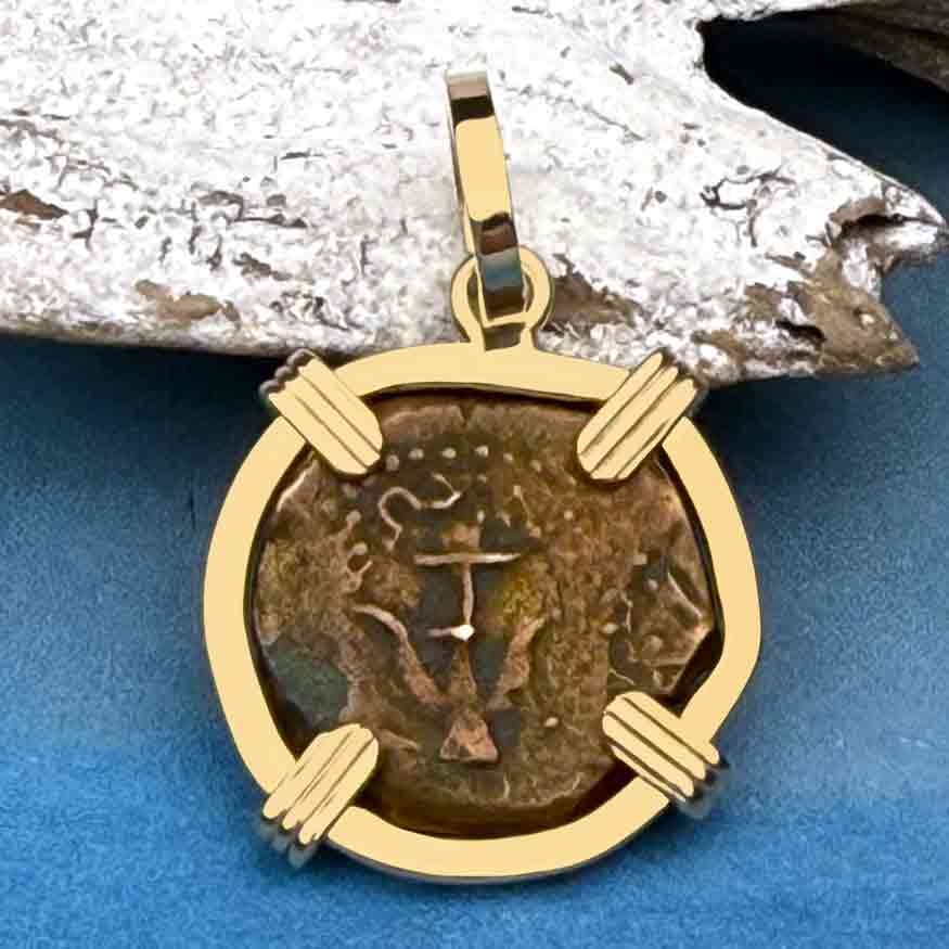 Top Grade Biblical Widow&#39;s Mite in 14K Gold Pendant