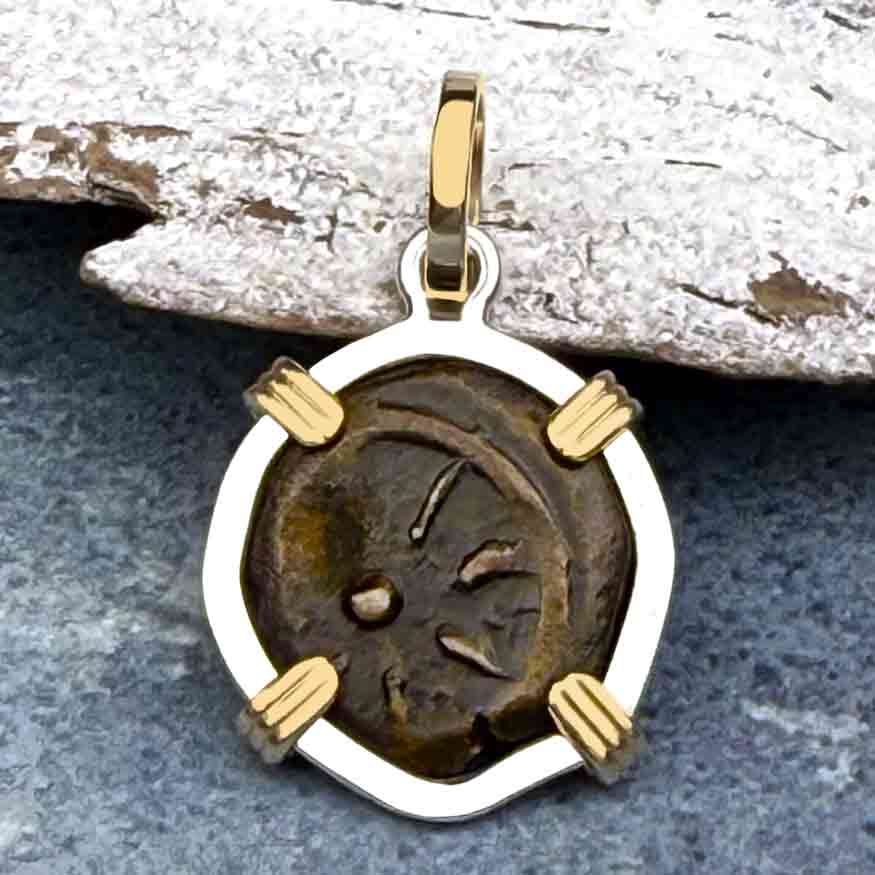 Biblical Widow&#39;s Mite 14K Gold and Sterling Silver Pendant