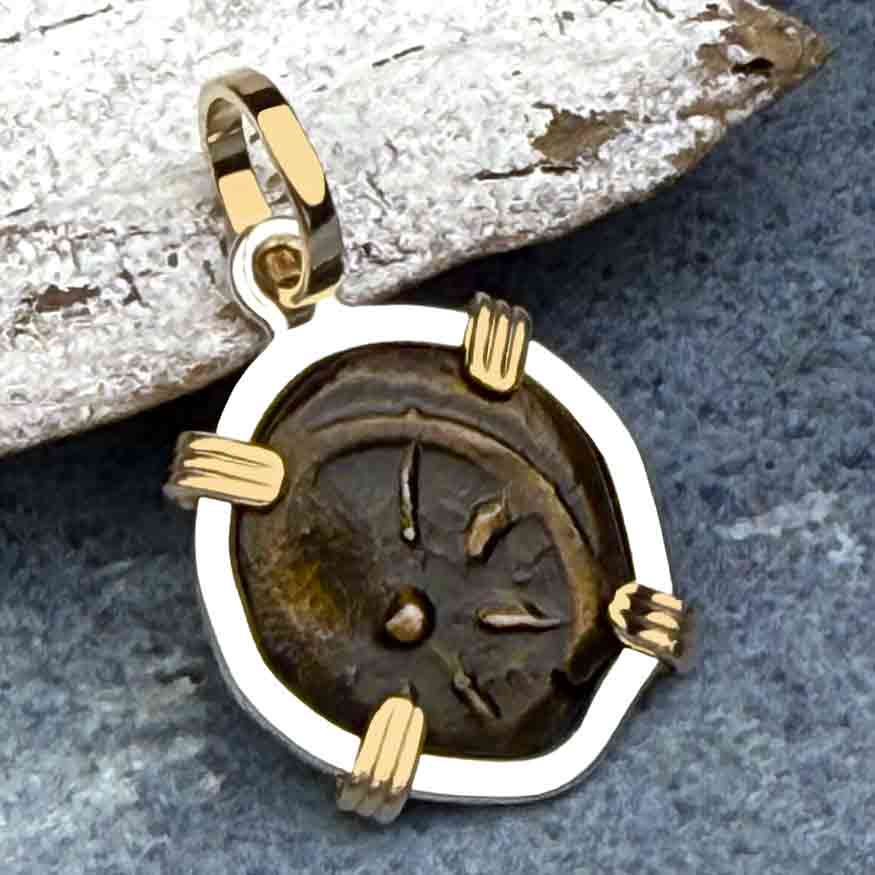 Biblical Widow&#39;s Mite 14K Gold and Sterling Silver Pendant