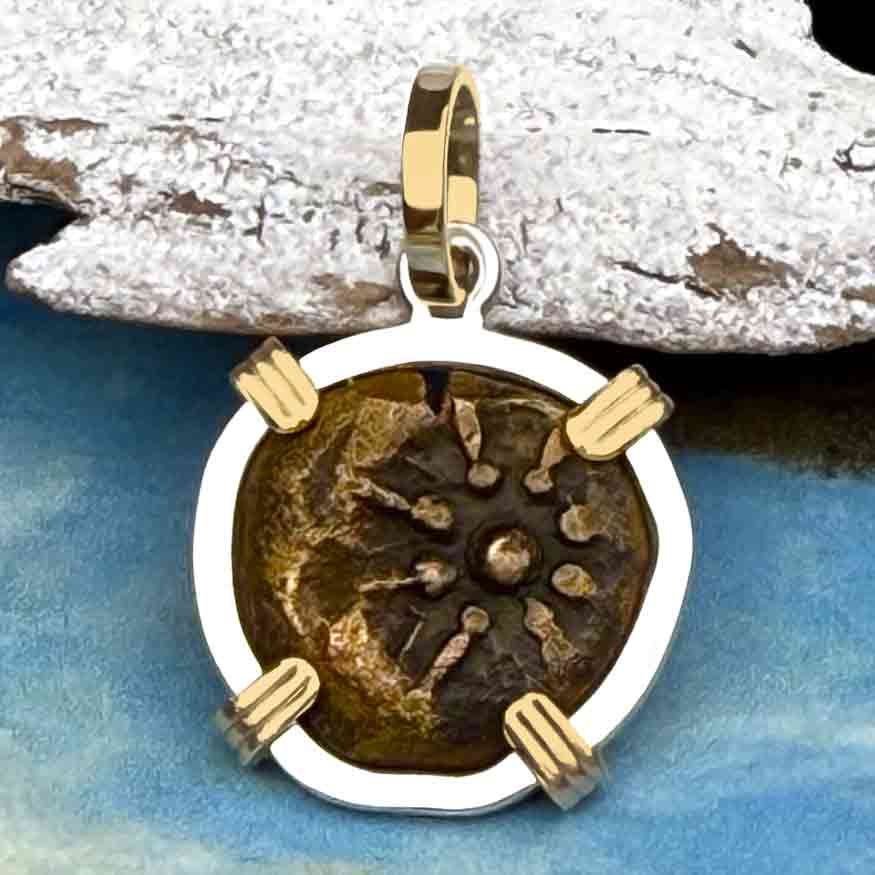 Biblical Widow&#39;s Mite 14K Gold and Sterling Silver Pendant