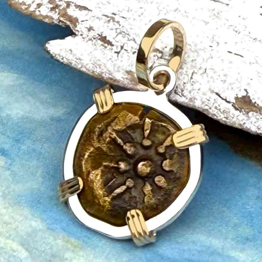 Biblical Widow&#39;s Mite 14K Gold and Sterling Silver Pendant