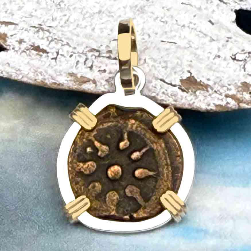 Biblical Widow&#39;s Mite 14K Gold and Sterling Silver Pendant