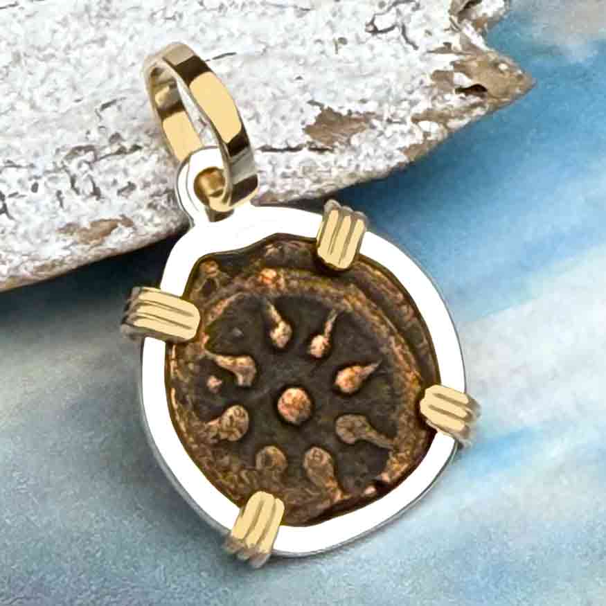 Biblical Widow&#39;s Mite 14K Gold and Sterling Silver Pendant