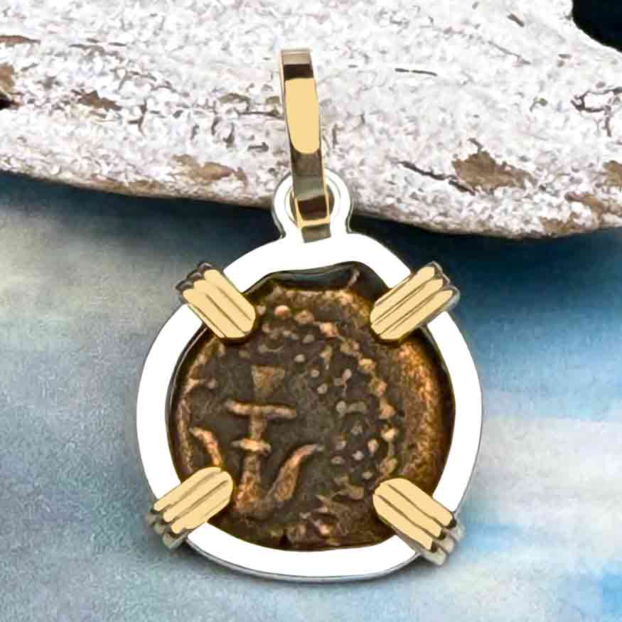 Biblical Widow&#39;s Mite 14K Gold and Sterling Silver Pendant