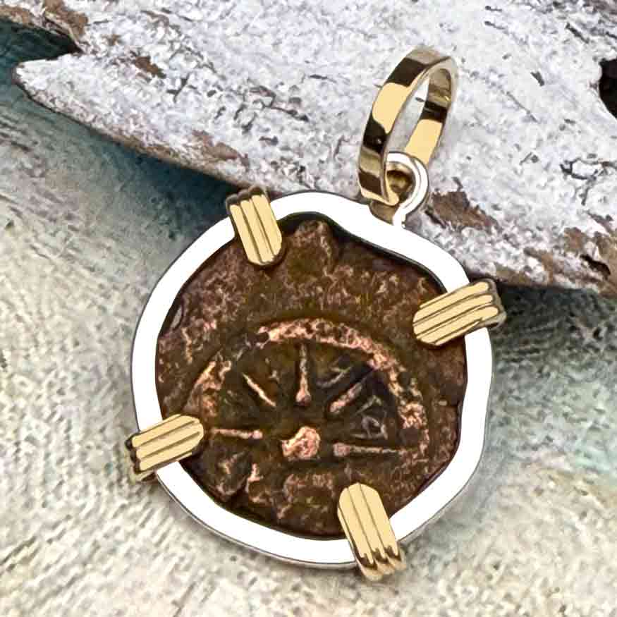 Biblical Widow&#39;s Mite 14K Gold and Sterling Silver Pendant