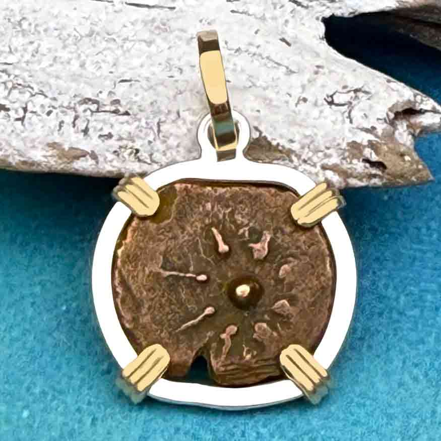 Biblical Widow&#39;s Mite 14K Gold and Sterling Silver Pendant