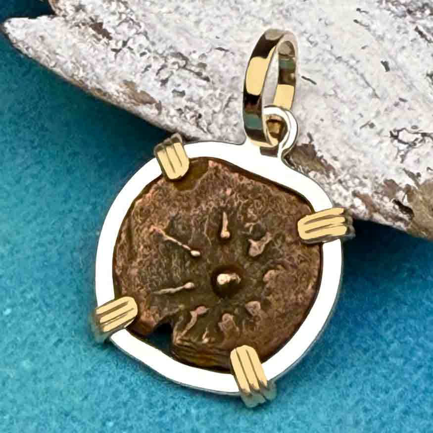 Biblical Widow&#39;s Mite 14K Gold and Sterling Silver Pendant