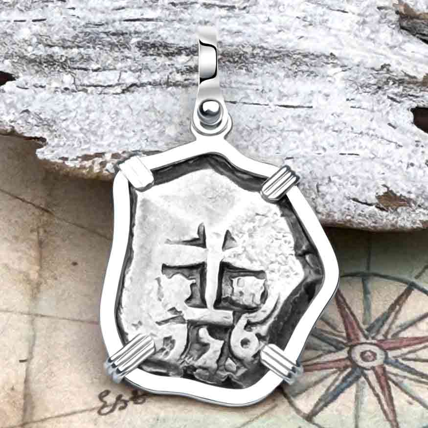 Pirate Era 1756 Spanish 2 Reale &quot;Piece of Eight&quot; Sterling Silver Pendant