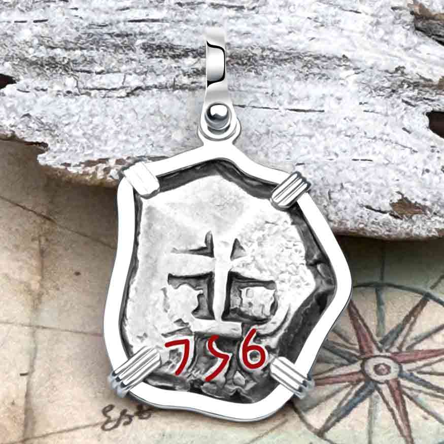 Pirate Era 1756 Spanish 2 Reale &quot;Piece of Eight&quot; Sterling Silver Pendant