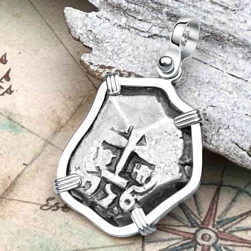 Pirate Era 1756 Spanish 2 Reale &quot;Piece of Eight&quot; Sterling Silver Pendant