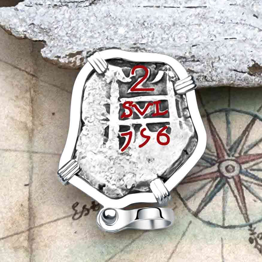 Pirate Era 1756 Spanish 2 Reale &quot;Piece of Eight&quot; Sterling Silver Pendant