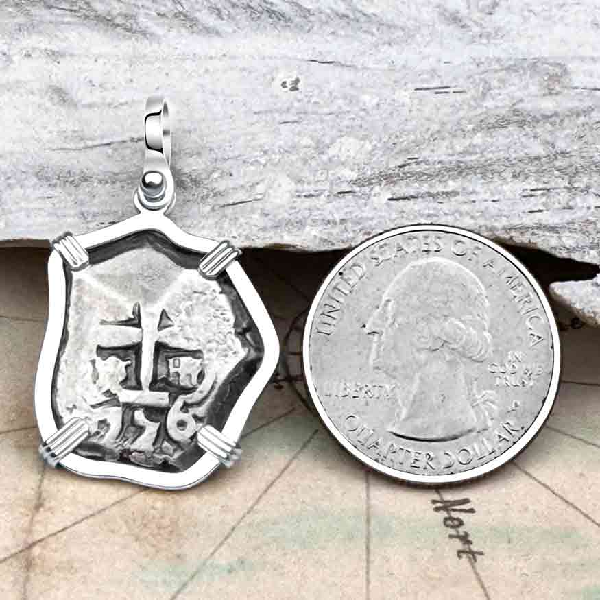 Pirate Era 1756 Spanish 2 Reale &quot;Piece of Eight&quot; Sterling Silver Pendant