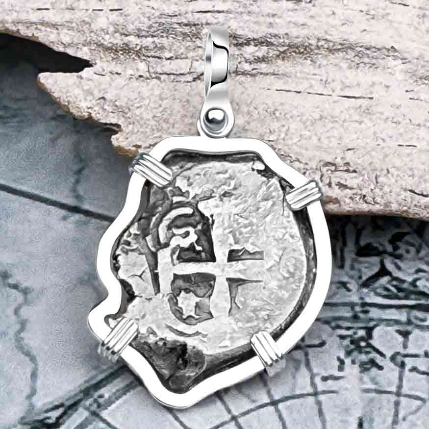 Pirate Era 1756 Spanish 2 Reale &quot;Piece of Eight&quot; Sterling Silver Pendant