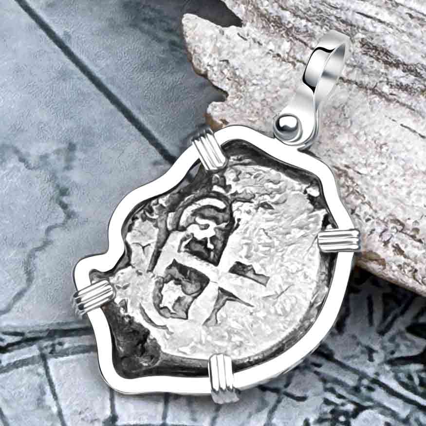 Pirate Era 1756 Spanish 2 Reale &quot;Piece of Eight&quot; Sterling Silver Pendant