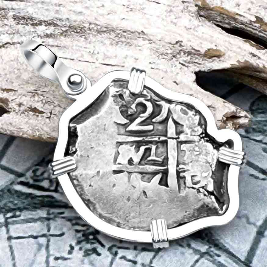 Pirate Era 1756 Spanish 2 Reale &quot;Piece of Eight&quot; Sterling Silver Pendant