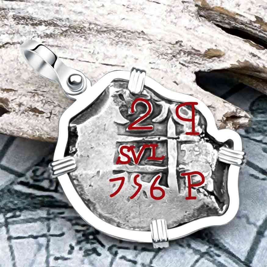 Pirate Era 1756 Spanish 2 Reale &quot;Piece of Eight&quot; Sterling Silver Pendant