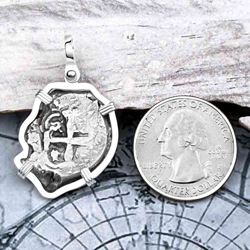 Pirate Era 1756 Spanish 2 Reale &quot;Piece of Eight&quot; Sterling Silver Pendant