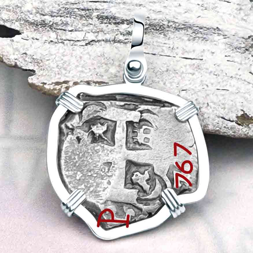 Pirate Era 1767 Spanish 2 Reale &quot;Piece of Eight&quot; Sterling Silver Pendant