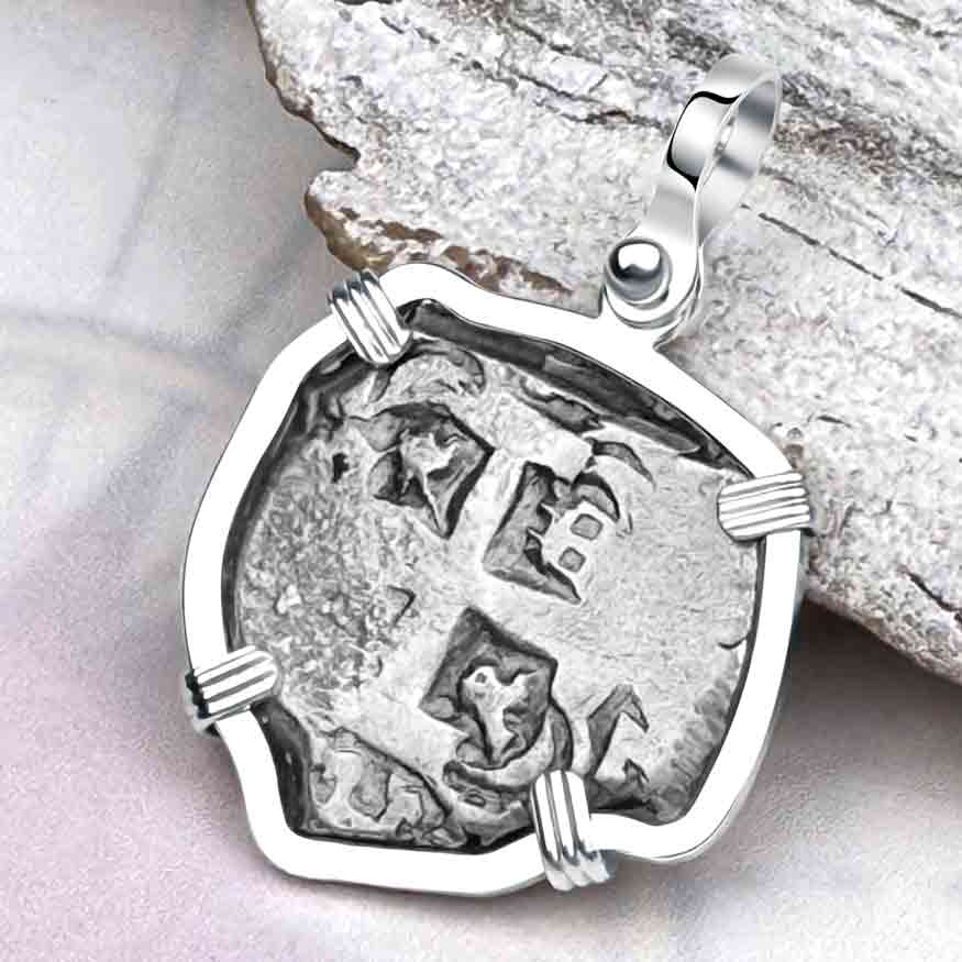 Pirate Era 1767 Spanish 2 Reale &quot;Piece of Eight&quot; Sterling Silver Pendant