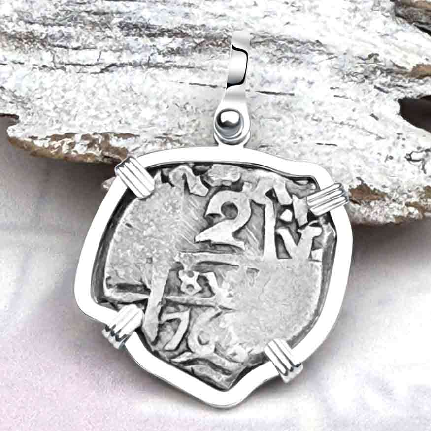 Pirate Era 1767 Spanish 2 Reale &quot;Piece of Eight&quot; Sterling Silver Pendant