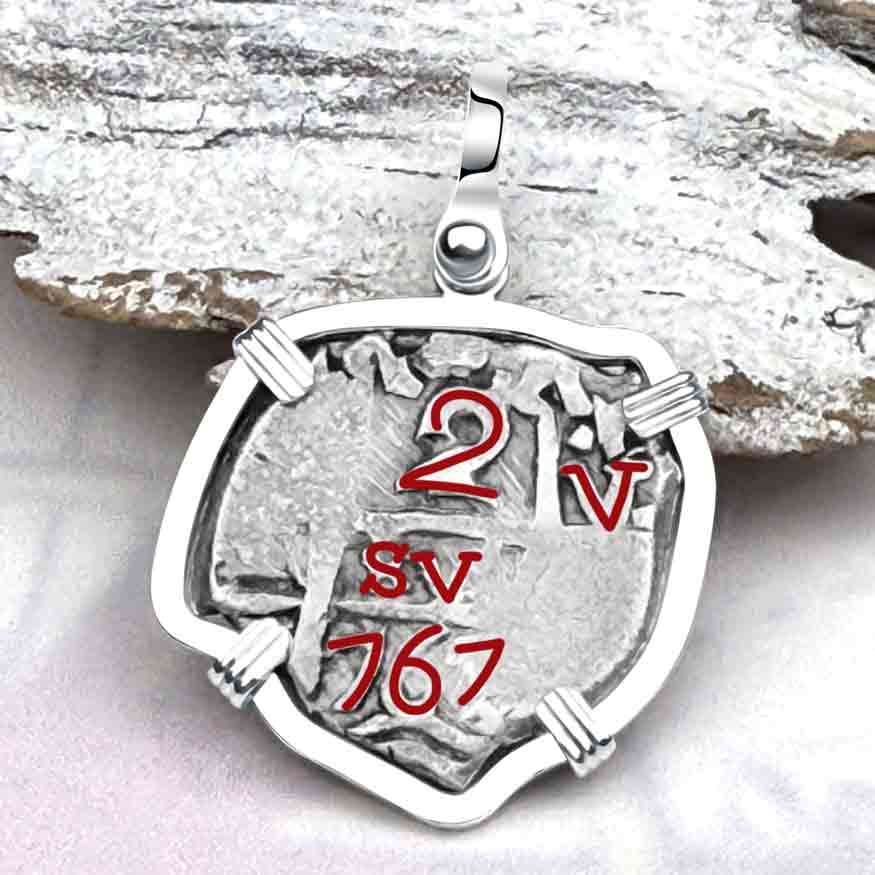 Pirate Era 1767 Spanish 2 Reale &quot;Piece of Eight&quot; Sterling Silver Pendant