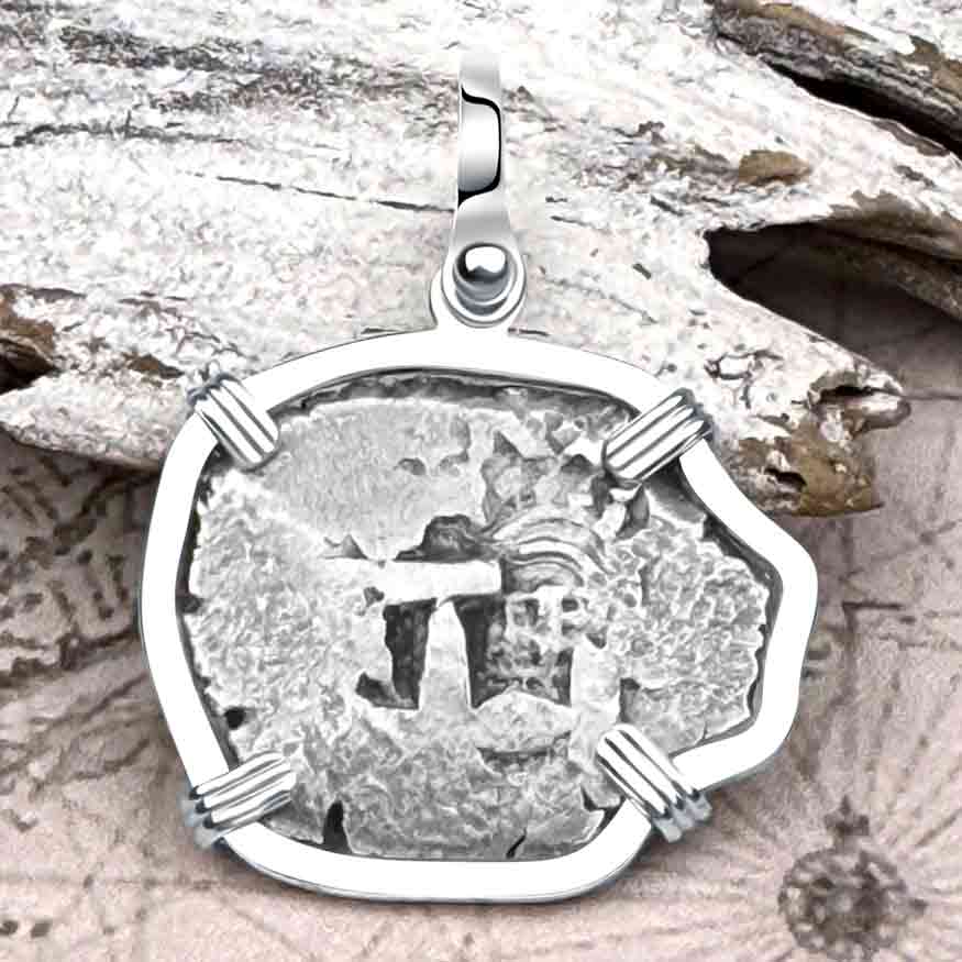 Pirate Era 1758 Spanish 2 Reale &quot;Piece of Eight&quot; Sterling Silver Pendant