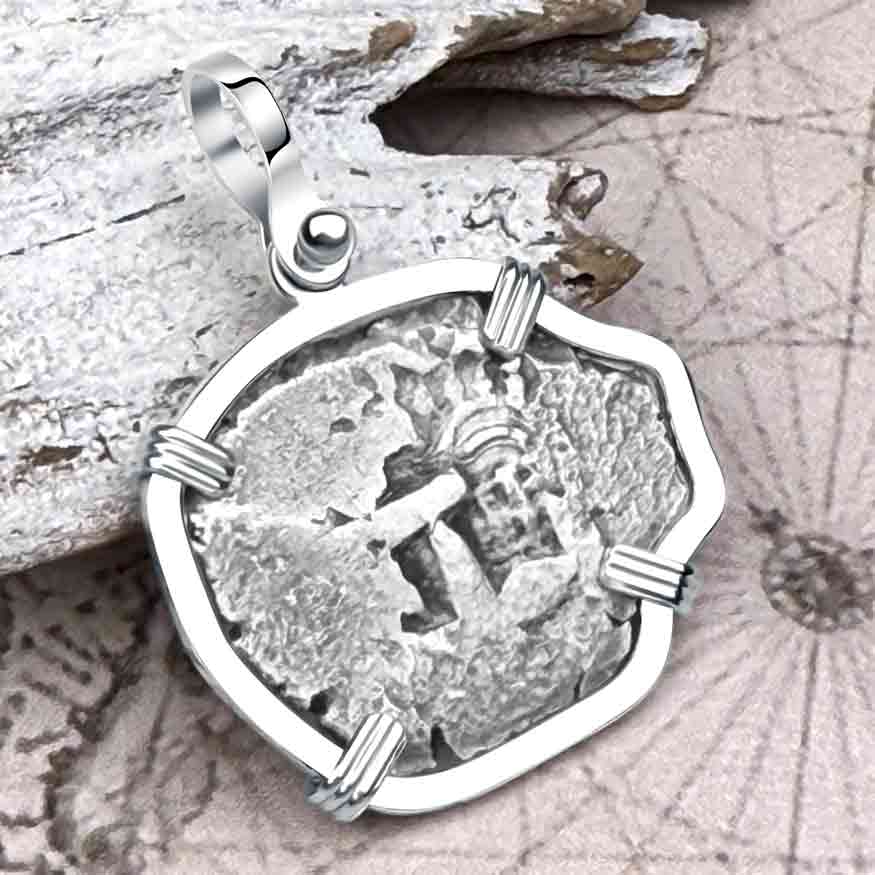 Pirate Era 1758 Spanish 2 Reale &quot;Piece of Eight&quot; Sterling Silver Pendant