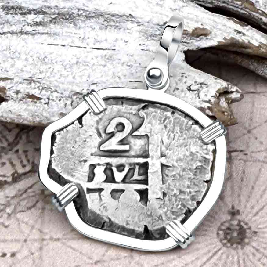 Pirate Era 1758 Spanish 2 Reale &quot;Piece of Eight&quot; Sterling Silver Pendant