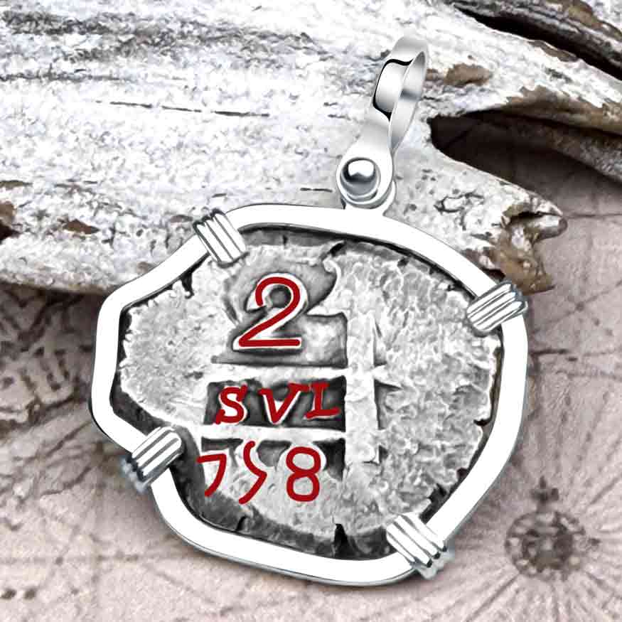 Pirate Era 1758 Spanish 2 Reale &quot;Piece of Eight&quot; Sterling Silver Pendant