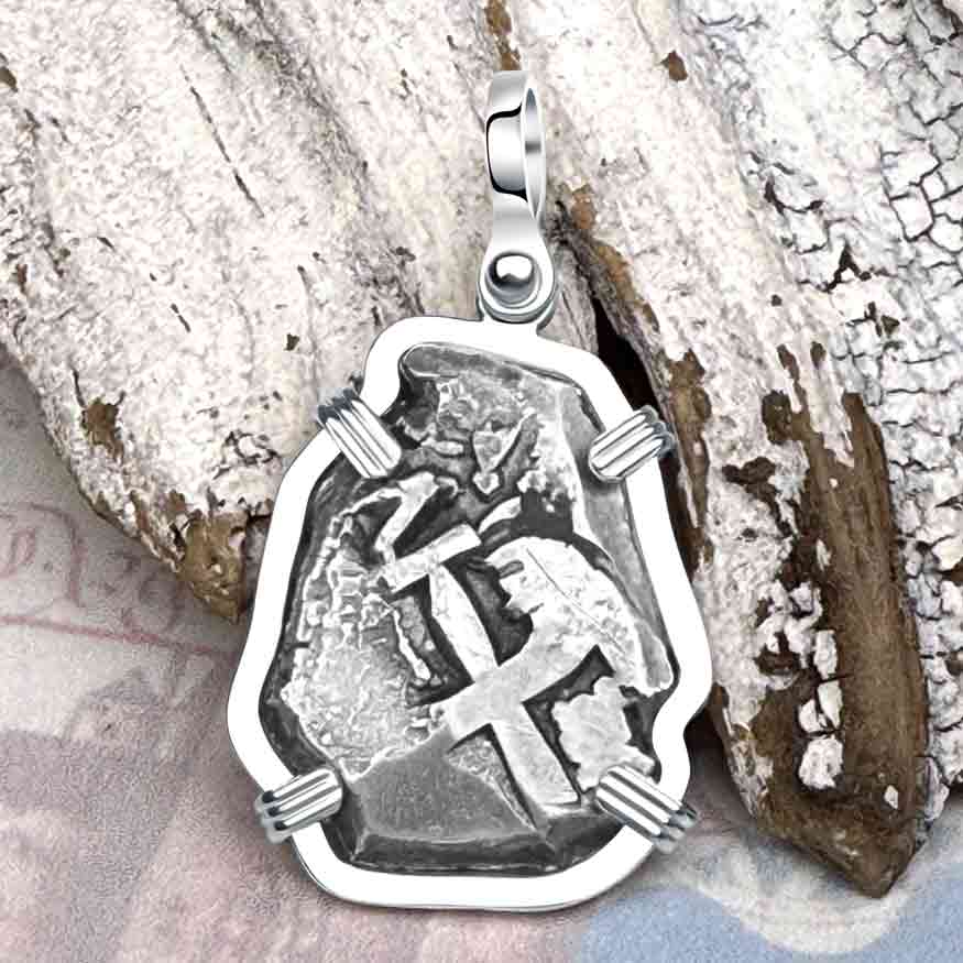 Pirate Era 1773 Spanish 2 Reale &quot;Piece of Eight&quot; Sterling Silver Pendant