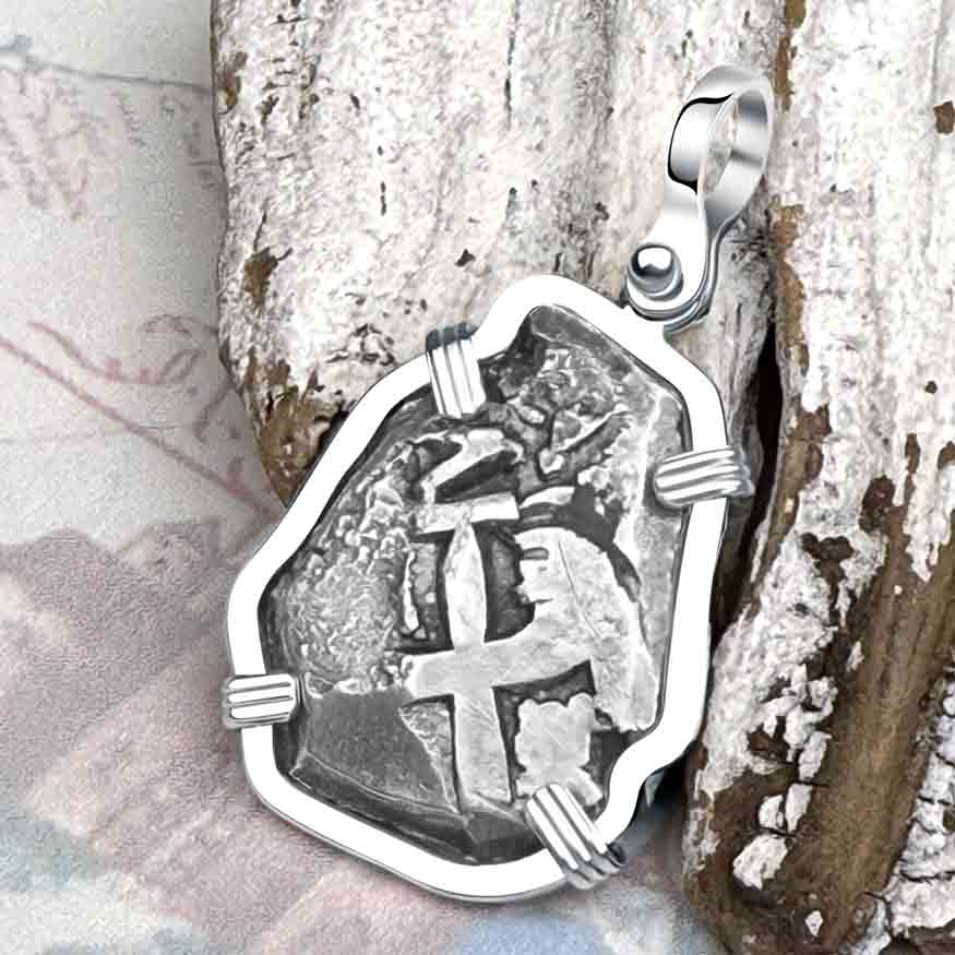 Pirate Era 1773 Spanish 2 Reale &quot;Piece of Eight&quot; Sterling Silver Pendant