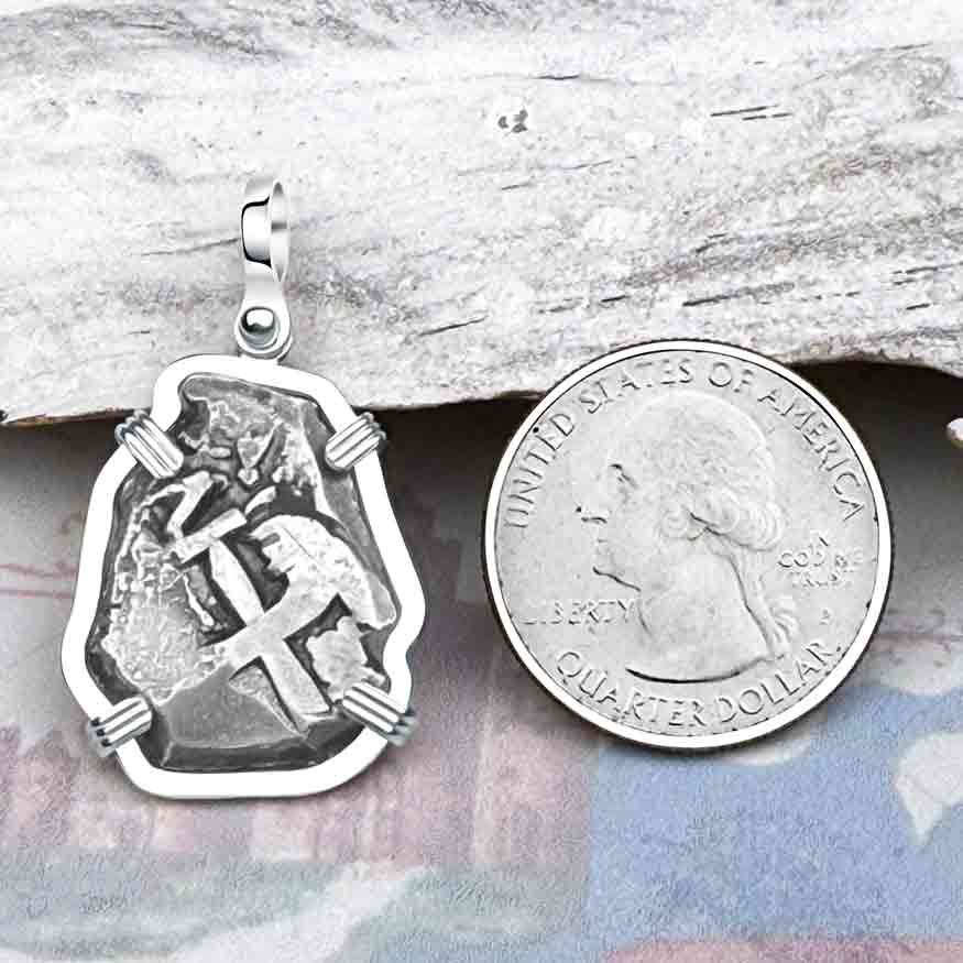 Pirate Era 1773 Spanish 2 Reale &quot;Piece of Eight&quot; Sterling Silver Pendant