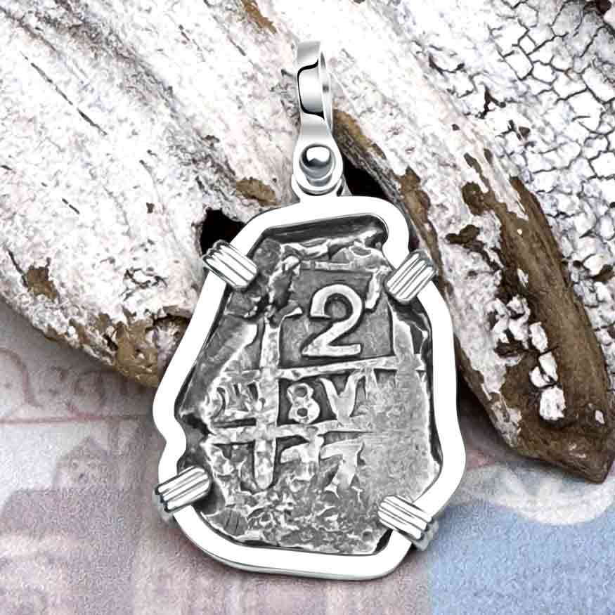 Pirate Era 1773 Spanish 2 Reale &quot;Piece of Eight&quot; Sterling Silver Pendant