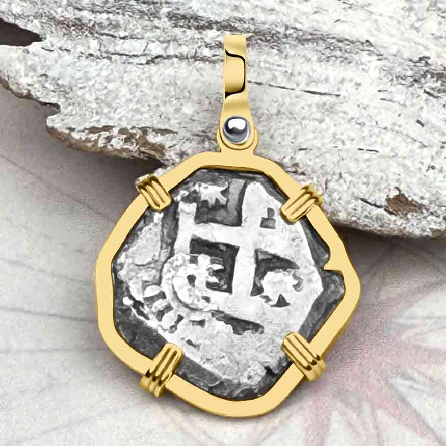 Pirate Era 1758 Spanish 2 Reale &quot;Piece of Eight&quot; 14K Gold Pendant