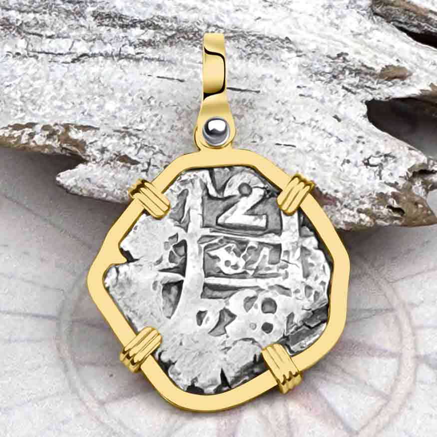 Pirate Era 1758 Spanish 2 Reale &quot;Piece of Eight&quot; 14K Gold Pendant