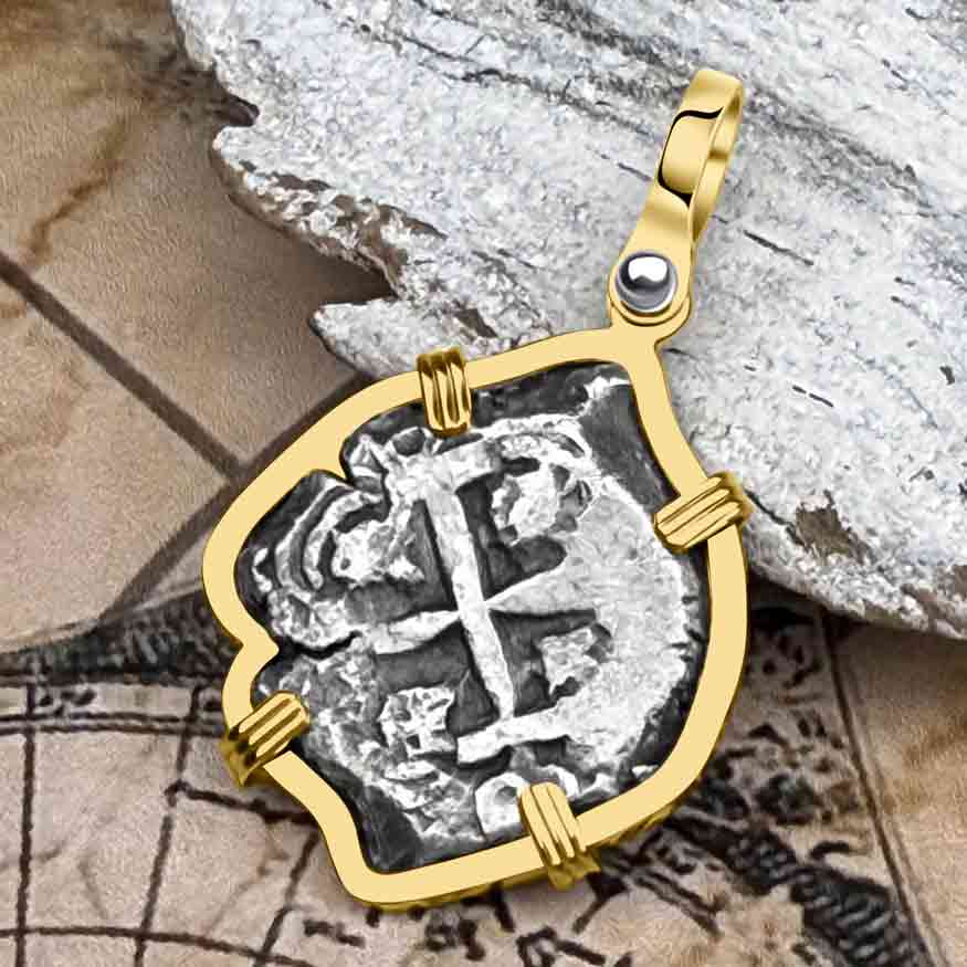 Pirate Era 1755 Spanish 2 Reale &quot;Piece of Eight&quot; 14K Gold Pendant 