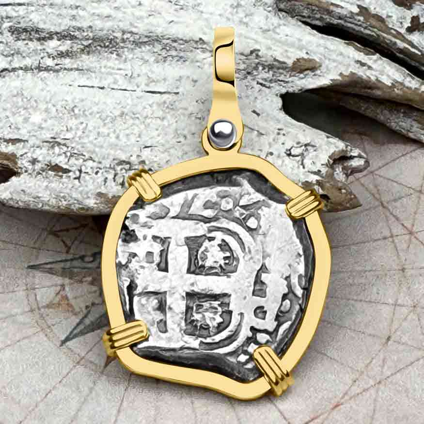 Pirate Era 1768 Spanish 2 Reale &quot;Piece of Eight&quot; 14K Gold Pendant