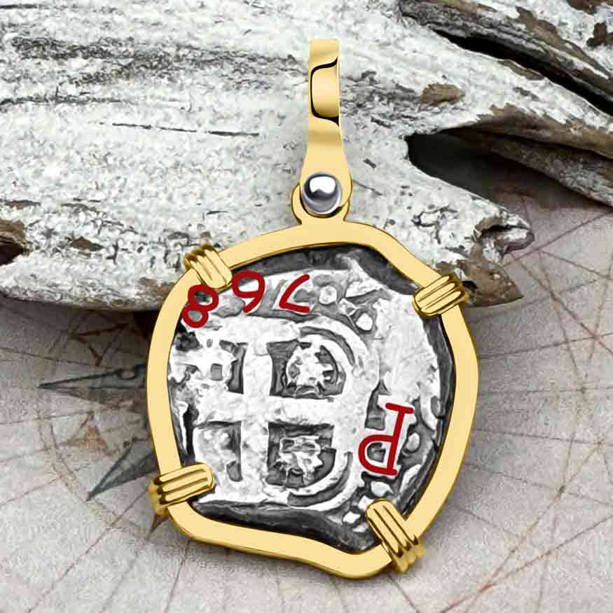 Pirate Era 1768 Spanish 2 Reale &quot;Piece of Eight&quot; 14K Gold Pendant